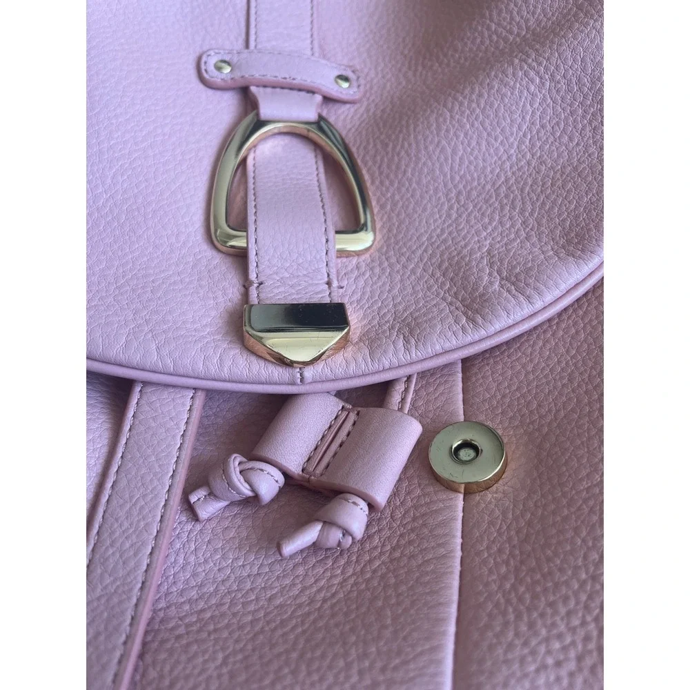 G.I.L.I. Blush Pink Pebbled Leather Convertible Backpack Tassel Stirrup Buckle